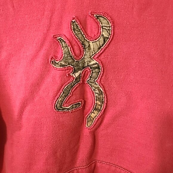 Browning Girl's Hoodie Pink Camo Buck Logo Size Large Pullover Sweatshirt - Picture 2 of 5